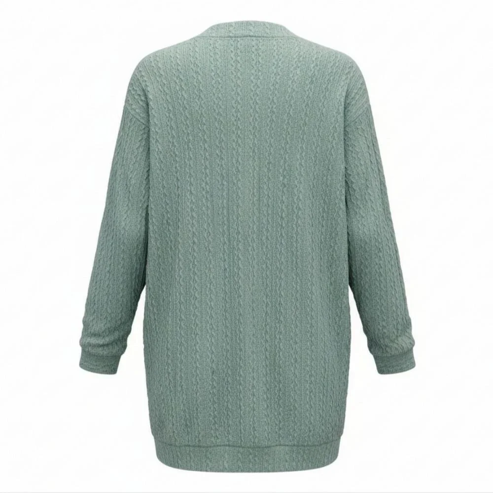 JULYCLO Women's Green Cable Knit Cardigan Sweater W Pockets - NIP